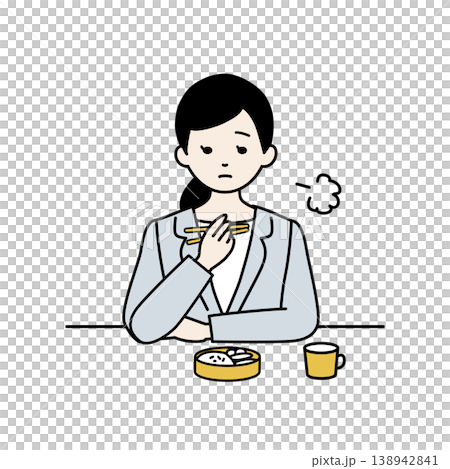 A simple illustration of a businesswoman with no appetite; feeling unwell. A simple illustration of a businesswoman with no appetite; feeling unwell. 138942841