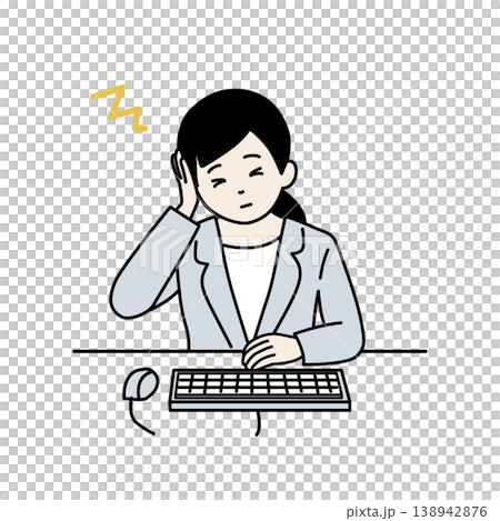 一幅簡單的插圖，描繪了一位女商人因頭痛而抱頭；身體不適。 138942876