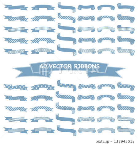シンプルかわいい麻の葉模様のリボン ブルー セット 138943018