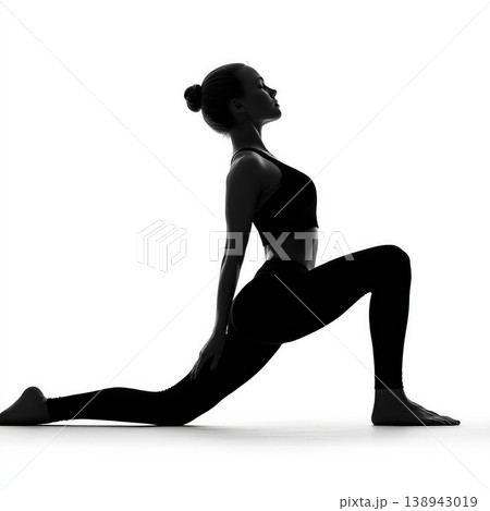Female yoga silhouette lunge stretch fitness balance flexibility calm yoga pose silhouette female lunge stretch posture white 138943019