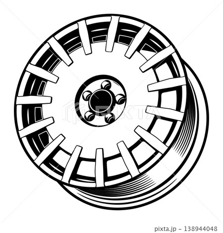 Black and white stylized car wheel design. Black and white stylized car wheel design. 138944048