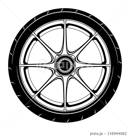 Black and white stylized car wheel design. 138944062