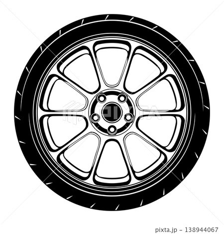 Black and white car wheel design. 138944067