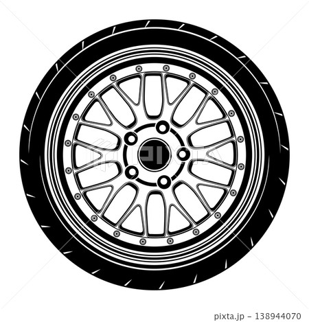 Black and white car wheel design. 138944070