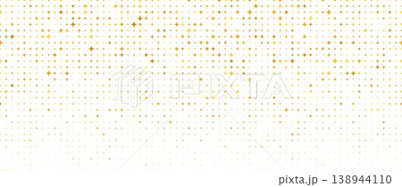 Gold star confetti pattern background. Repeated dotted spark glitter pattern. Yellow, orange, golden dots wallpaper. Celebration Christmas, New Year, wedding or birthday party decor backdrop. Vector 138944110