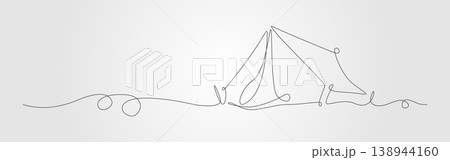 Continues line tent drawing a minimalist line of outdoor activity 138944160