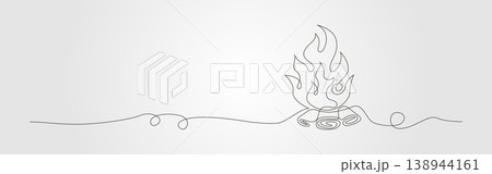 Fire crumpled single line art depicts a bonfire with blazing flames and smoldering wood. Fire crumpled single line art depicts a bonfire with blazing flames and smoldering wood. 138944161