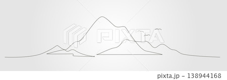 Mountain continues line drawing shows simple peaks with birds in flight Mountain continues line drawing shows simple peaks with birds in flight 138944168