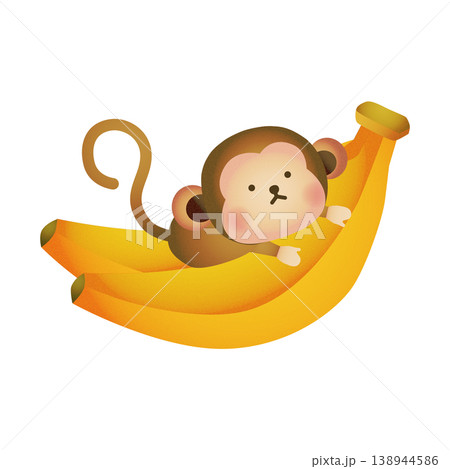 バナナに乗るサルのかわいいイラスト バナナに乗るサルのかわいいイラスト 138944586
