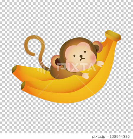 バナナに乗るサルのかわいいイラスト バナナに乗るサルのかわいいイラスト 138944586
