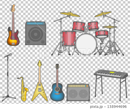 Icon set of instruments used in rock bands 138944696