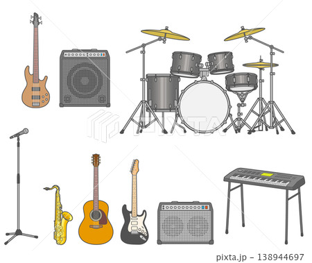 ロックバンドで使う楽器のアイコンセット 138944697