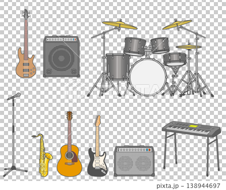ロックバンドで使う楽器のアイコンセット 138944697