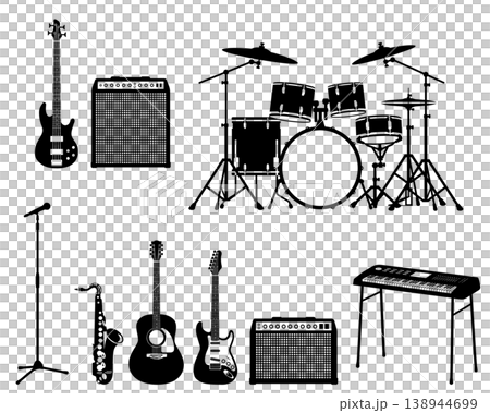 Icon set of instruments used in rock bands 138944699