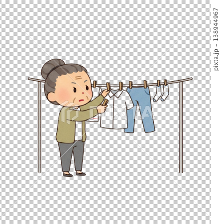 奶奶正在晾衣服。 奶奶正在晾衣服。 138944967