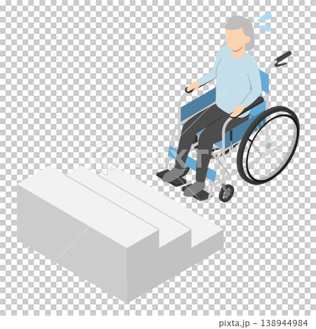 Senior woman in a wheelchair having trouble with steps - Isometric 138944984
