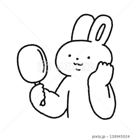 鏡をみるかわいいウサギ 線画 鏡をみるかわいいウサギ 線画 138945024