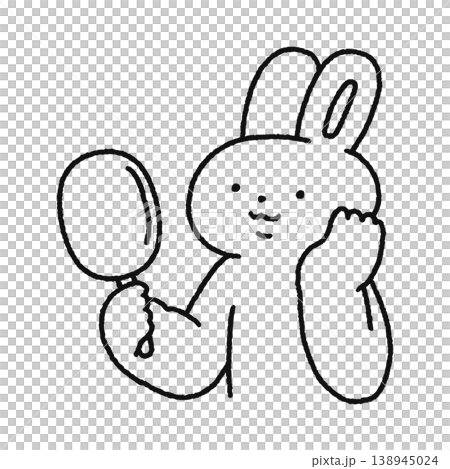 鏡をみるかわいいウサギ 線画 鏡をみるかわいいウサギ 線画 138945024