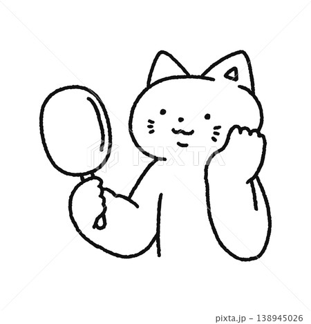 鏡をみるかわいいネコ 線画 鏡をみるかわいいネコ 線画 138945026