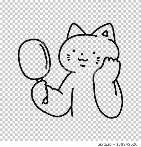 鏡をみるかわいいネコ 線画 鏡をみるかわいいネコ 線画 138945026