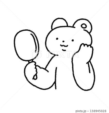 鏡をみるかわいいクマ 線画 鏡をみるかわいいクマ 線画 138945028