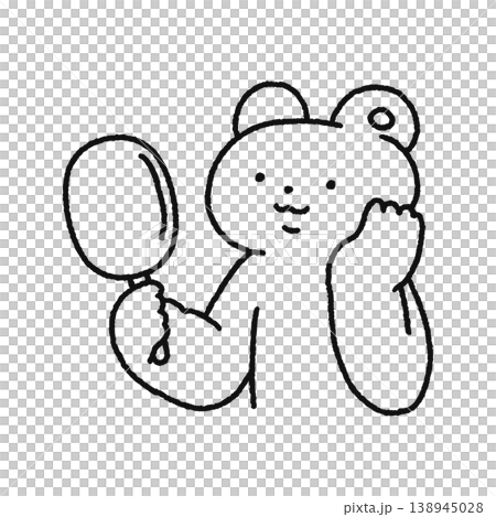 鏡をみるかわいいクマ 線画 鏡をみるかわいいクマ 線画 138945028