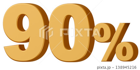 3D素材_数字_90%_メタリック_黄色 138945216