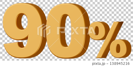 3D素材_数字_90%_メタリック_黄色 138945216