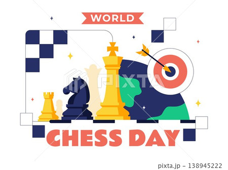 World Chess Day Vector Illustration Strategy Game Concept With Chess Pieces, Board, Trophy and Competition Theme For International Celebration Design 138945222