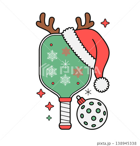 Christmas Pickleball Paddle and Ornament Ball Illustration Christmas Pickleball Paddle and Ornament Ball Illustration 138945338