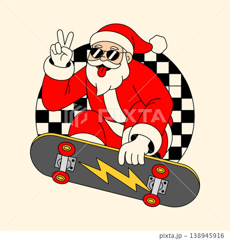 Cool Santa Skating with Lightning Skateboard Illustration	 138945916