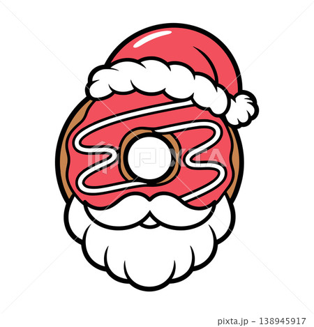 Santa Donut with Beard and Hat Christmas Cartoon Illustration	 138945917