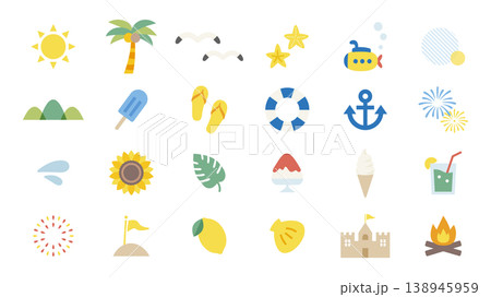 夏のあしらいイラスト素材セット 夏のあしらいイラスト素材セット 138945959