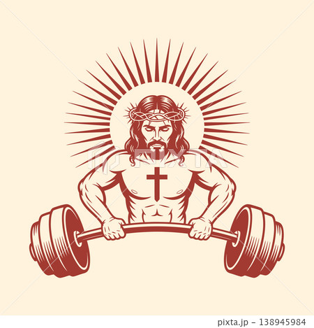 Religious Bodybuilder Lifting Weights Vintage Illustration Religious Bodybuilder Lifting Weights Vintage Illustration 138945984