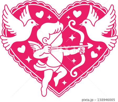 Cupid Angel Shooting Arrow in Heart Valentine Illustration Cupid Angel Shooting Arrow in Heart Valentine Illustration 138946005