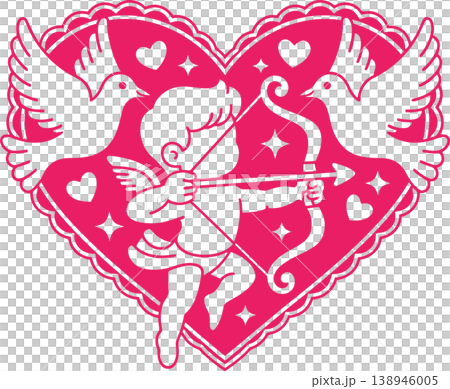 Cupid Angel Shooting Arrow in Heart Valentine Illustration	 138946005