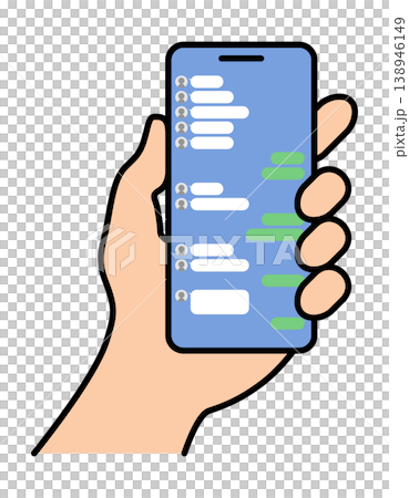 手持ちスマホ メッセージアプリ画面 ベクター素材 手持ちスマホ メッセージアプリ画面 ベクター素材 138946149