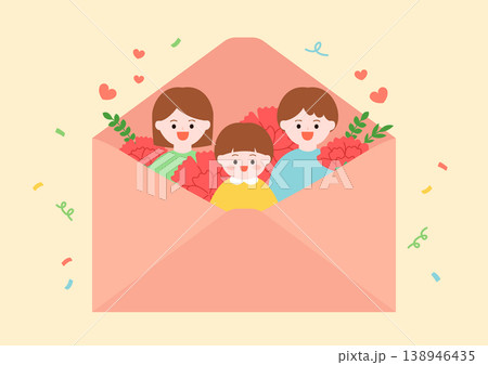 Vector illustration cute family with an envelope. 138946435