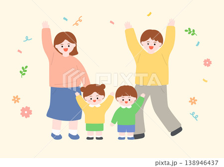 Vector illustration of a family waving their hands. 138946437
