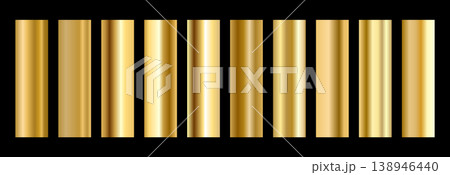 Gold gradient Foil background. Metallic swatches and copper satin Palette. Holographic borders, badges, or frames for premium color effect. Vector illustration Gold gradient Foil background. Metallic swatches and copper satin Palette. Holographic borders, badges, or frames for premium color effect. Vector illustration 138946440