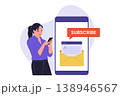 Illustration of Woman Subscribing to Email Newsletter on Mobile 138946567