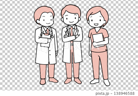 ピンク色で描かれた医師と看護師の医療チームのイラスト ピンク色で描かれた医師と看護師の医療チームのイラスト 138946588