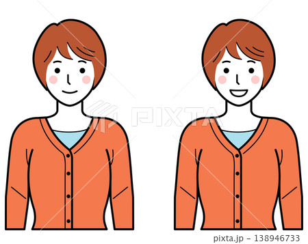 正面向き。腕をおろしたカーディガンを着た若い女性。その2 138946733