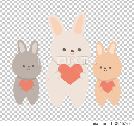A mother rabbit with a heart and two baby rabbits A mother rabbit with a heart and two baby rabbits 138946768