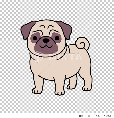 立ち姿のかわいいパグのイラスト 138946968