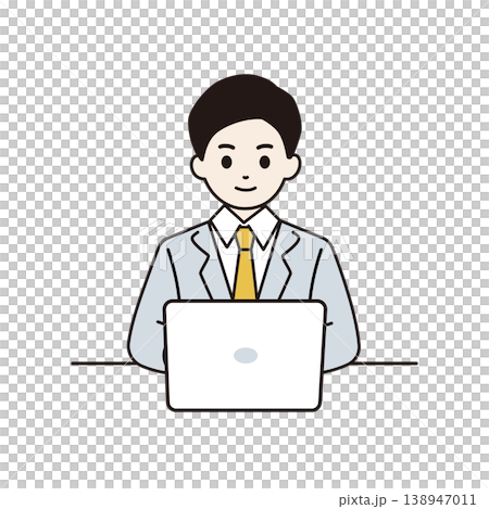 Illustration of a businessman working with a personal computer 138947011
