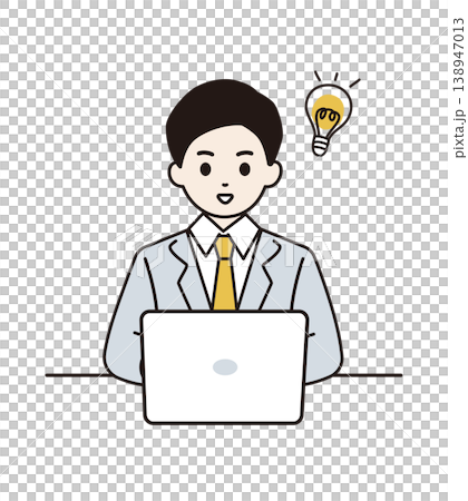 A businessman who has an idea while working on his computer 138947013