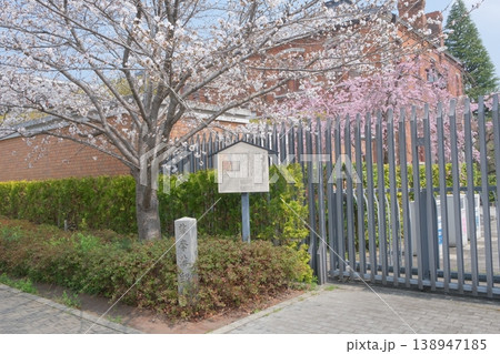 春の薩摩藩邸跡の石碑 138947185