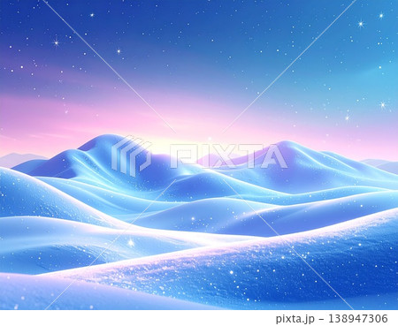 星空に包まれた雪原と柔らかな光が広がる幻想的な冬の背景素材 138947306