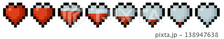Pixel Art Heart Health Bar Icons Video Game Asset Pixel Art Heart Health Bar Icons Video Game Asset 138947638